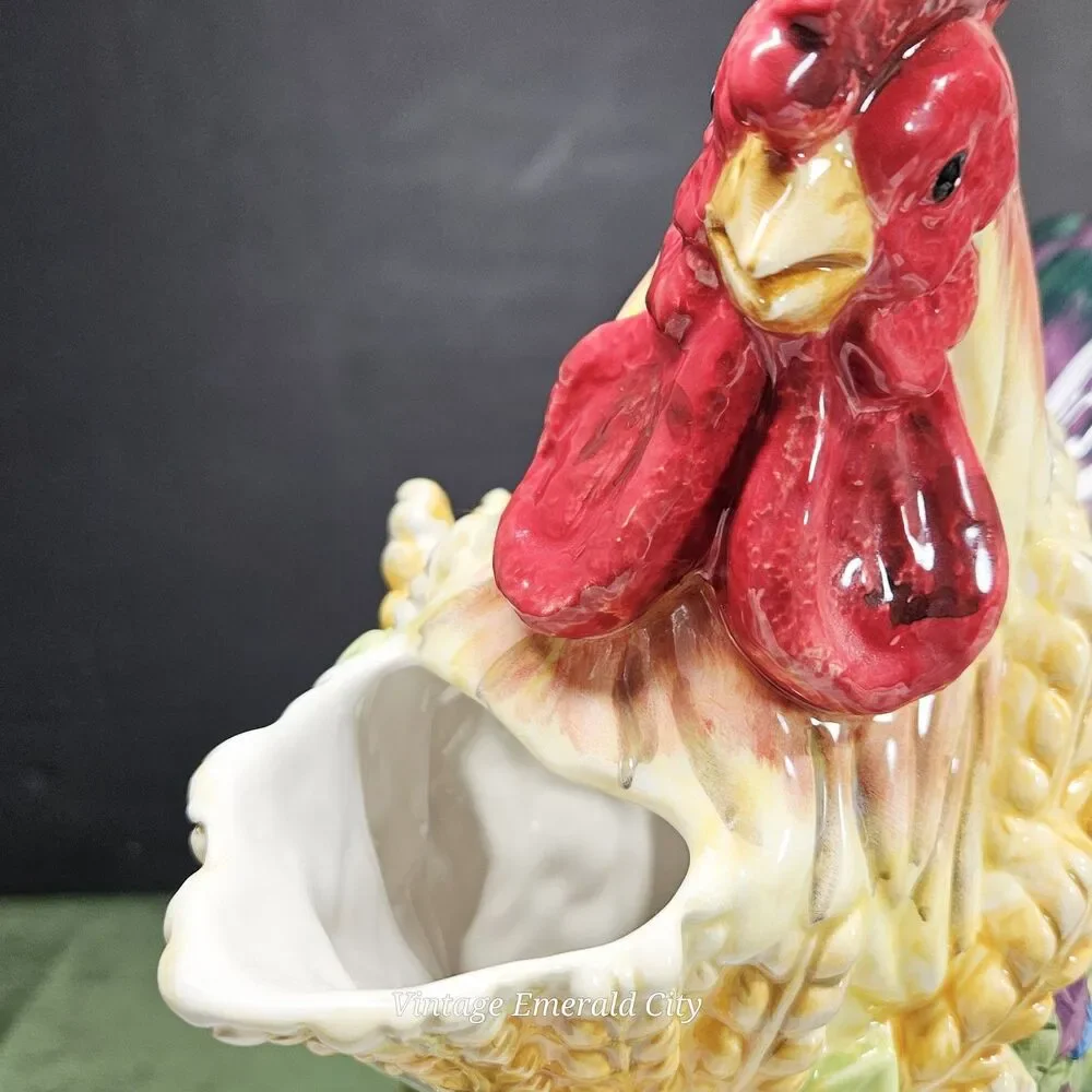 Vtg Decorative Chicken Hand-painted Ceramic 3D Rooster Pitcher Bird Water Jug